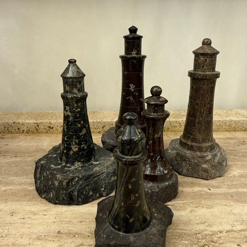C1880-1900 A Set Of 5 Marble Lighthouse Models