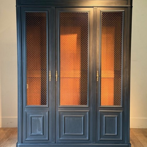 C1870 An Elegant French Ebonised Grille Door Bookcase