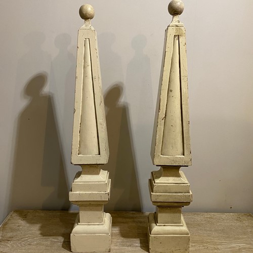 C1850 A Pair Of Painted Wooden Obelisk