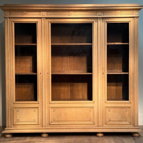 C1870 A French Napoleon 3Rd Bleached Oak 3 Door Bookcase