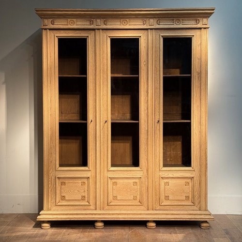 C1870 A French Napoleon 3Rd Bleached Oak 3 Door Bookcase 