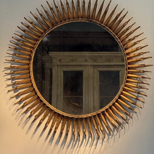C1950 A French Sunburst Brass Mirror By Maison Jansen
