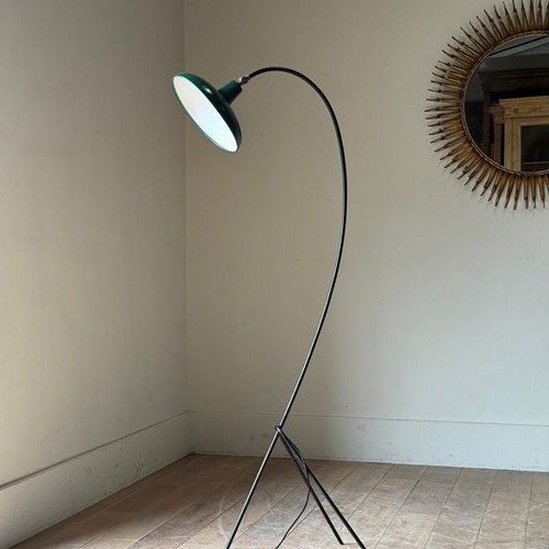 C1950s A Stylish French Green & Black Iron Floor Lamp