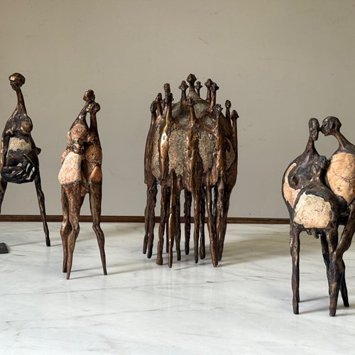 C1970 A Group Of Abstract Polish Bronze Figures By Tadeusz Foltyn
