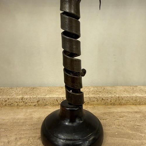 C1750 A French Folk Art Iron & Wood Rat De Cave Candlestick