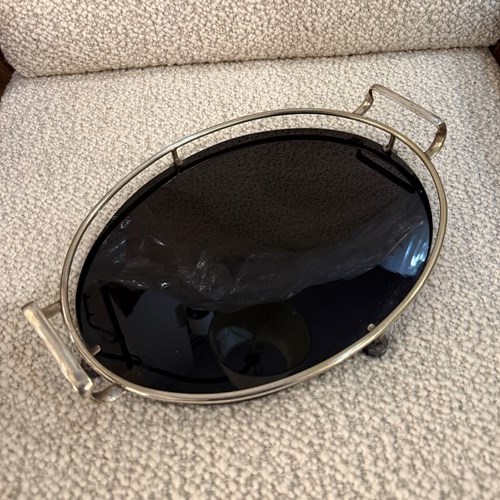 C1930 An English Black Vitrolite & Silver Plate Oval Tray