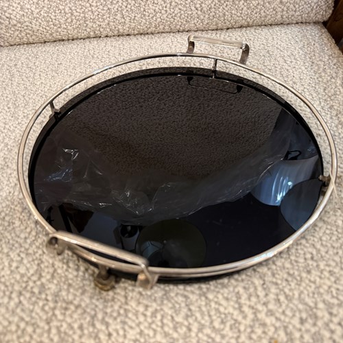 C1930 An English Black Vitrolite & Silver Plate Round Tray