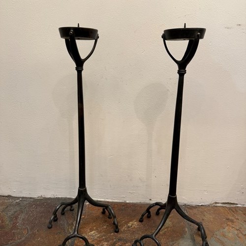 C1890 A Pair Of Bronze "Root" Candlesticks