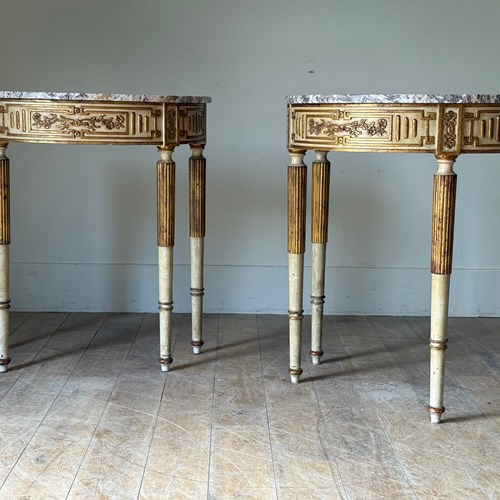 C1930 A Pair Of Painted Portuguese Consoles In 18Th Century Style