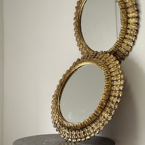 C1950 A Pair Of Spanish Gilt Wood Feather Mirrors