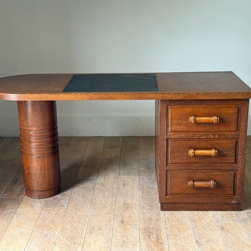 C1930 A French Oak "D" End Desk Stamped Charles Dudoyut