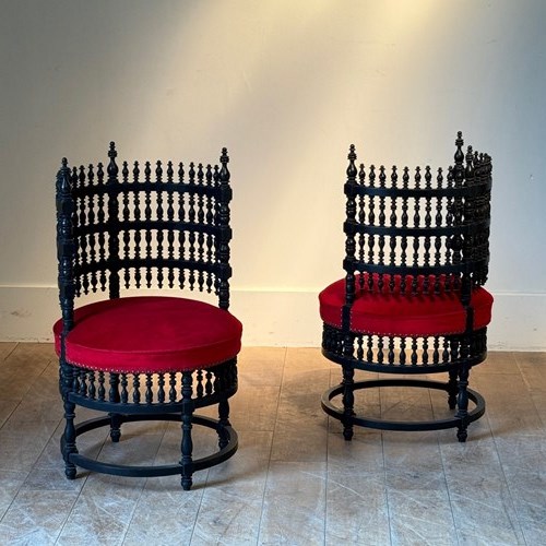 C1930 A Stylish Pair Of French Ebonised Spindle Chairs