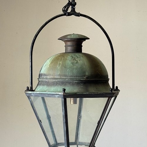 C1930 A Stylish French Copper Verdigris Lantern