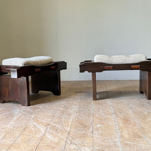C1970 A Pair Of Italian Walnut Stools By Luciano Frigerio.