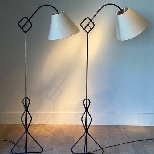 C1950 A Rare Pair Of Iron Adjustable Floor Lamps - Royere Inspired