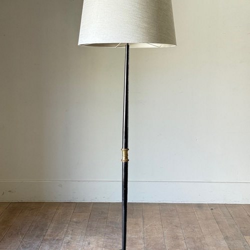 C1950 A Stylish French Black Leather Floor Lamp By Jacques Adnet