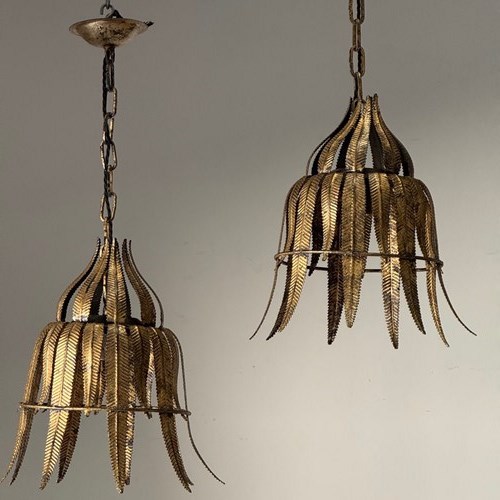 C1960 A Pair Of Spanish Gilt Metal Leaf Ceiling Lights