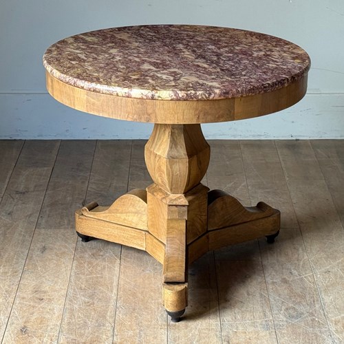 C1830 A Rare French Walnut Gueridon With Great Marble Top