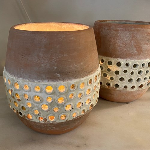 C1960 A Pair Of Spanish Terracotta Garden Candle Lanterns