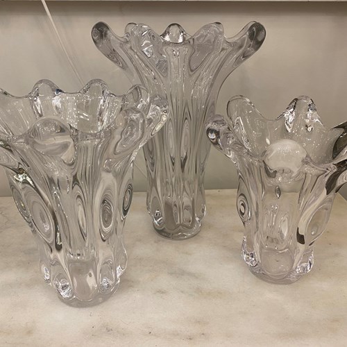 C1950 French Crystal Vases By Art Van - 3 Sizes