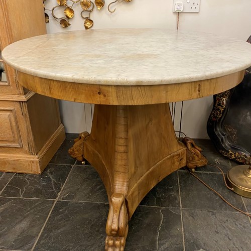C1830 A French Walnut Triform Gueridon - White Marble Top