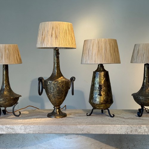 C1960 Art Table Lamps Signed By Max Bre In Iron & Gilt Brass