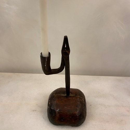 An 18Th Century Forged Iron Rush Light & Candle Holder