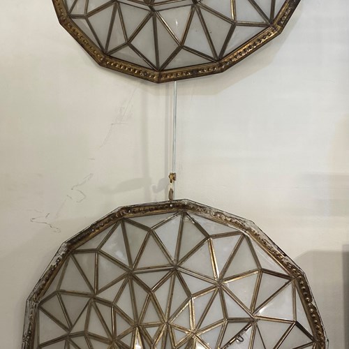 C1960 A Pair Of French Opaline Glass & Brass Wall Or Ceiling