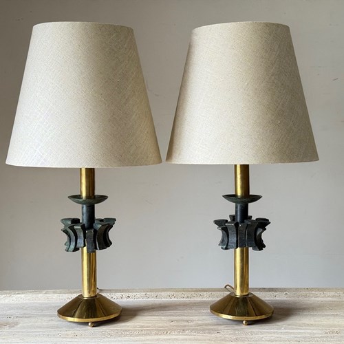 C1960 A Pair Of Spanish Brass & Bronze Table Lamps
