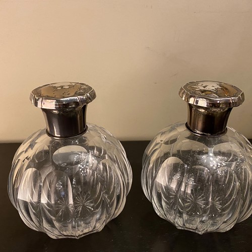 C1930 Spanish Crystal Perfume Bottles, Silver Tops