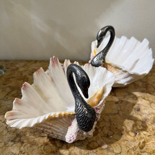 C1970 A Pair Of Italian Shell Swan Dishes