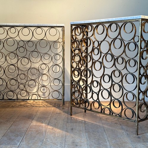 C1960 A Pair Of Spanish Gilt Iron "Circles" Console Tables