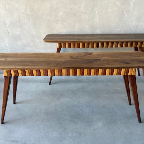 C1960 A Pair Of Spanish Walnut & Beech Haberdashery Consoles