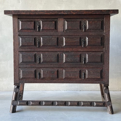C1950 A Spanish Mid Century Textured Pine Chest Of Drawers