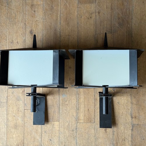 C1960 An Important Pair Of Iron Wall Lanterns By Jordi Villanova