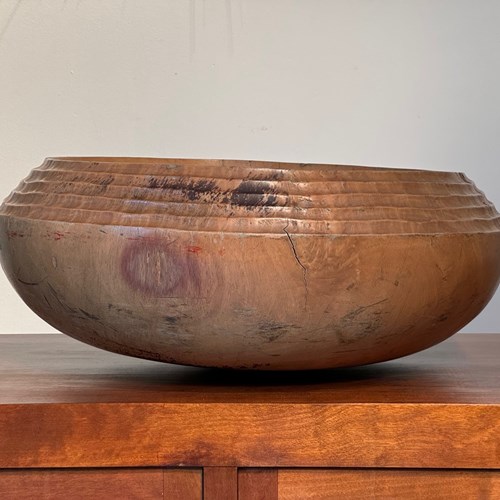 C1960 A Chunky French Sycamore Bowl With Gouged Rim