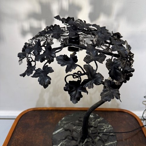 C1930 A French Iron Grape Vine Table Lamp On Marble Base