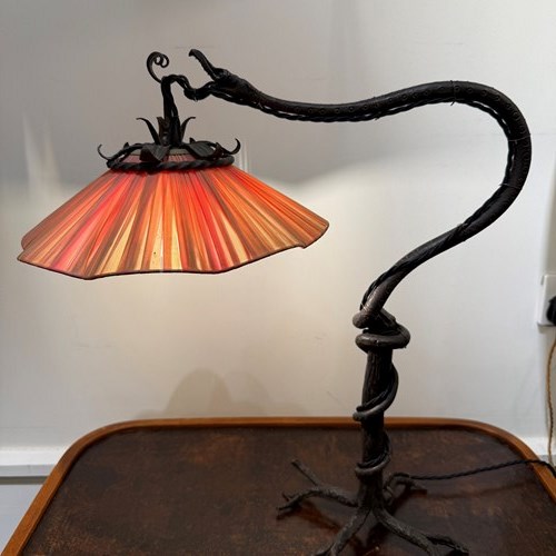 C1930 A French Iron Serpent Table Lamp