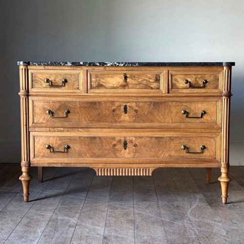 C1795-99 A Stylish French Directoire Walnut 5 Drawer Commode