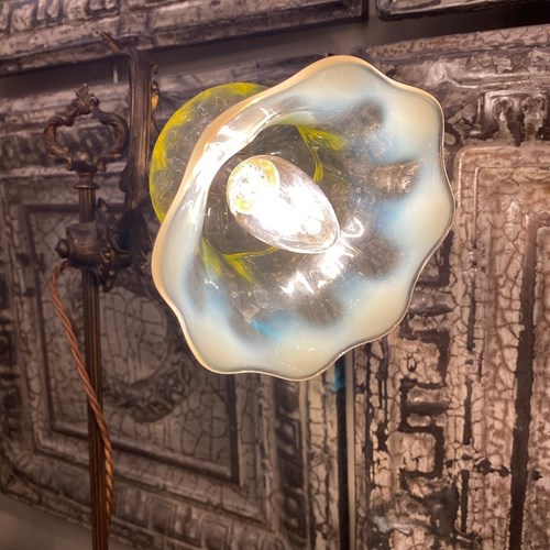 C1890 French Brass Table Lamp With Vaseline Shade