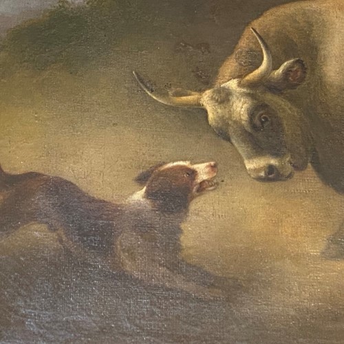 C1820 An Oil on Canvas of a Dog Teasing a Bull