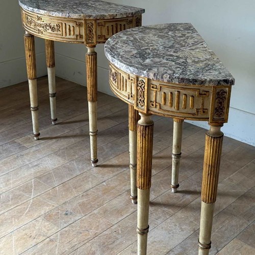C1930 A Pair Of Painted Portuguese Consoles In 18Th Century Style