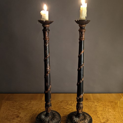 Circa 1820 A Pair Regency Polychrome Candlesticks