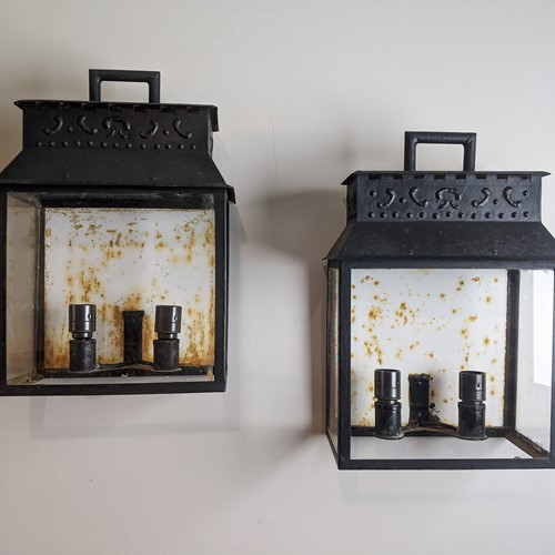 C.1930 A Pair of Tole Wall Lanterns - rewired