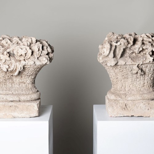 Pair Of 18Th Century Carved Stone Baskets