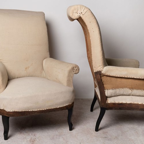 Antique French Pair Of Scroll Back Chairs