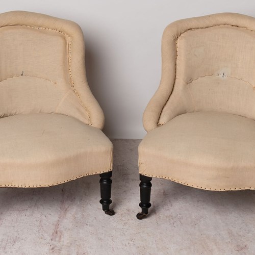 Antique French Pair Of Slipper Chairs