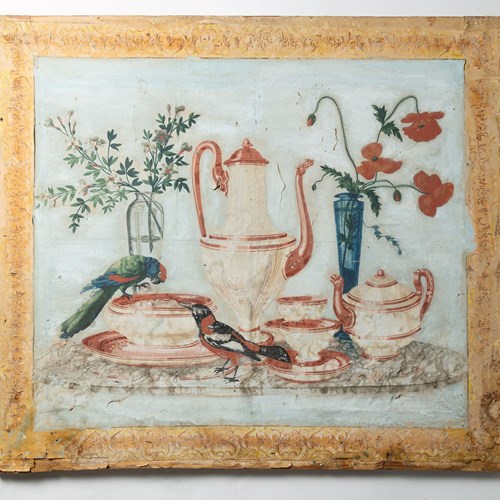 Antique Hand Painted Paper Panel