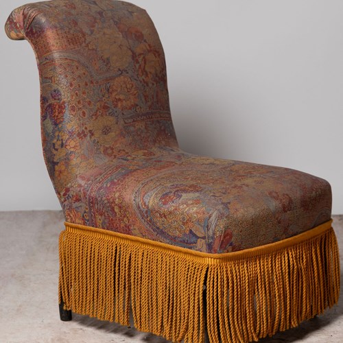 Antique French Scroll Back Slipper Chair For Upholstery