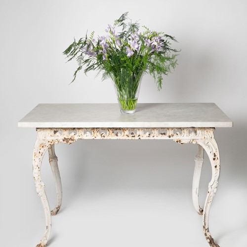 Rare French 19Th Century Cast Iron, Marble Table